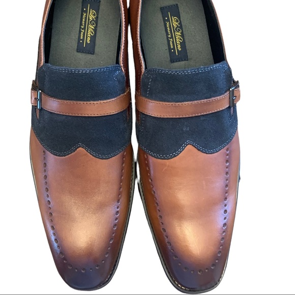 La Milano Jean Men's Slip On Tan/Navy Leather Dress Shoes 13 Style Jean MS9805 - Picture 2 of 7
